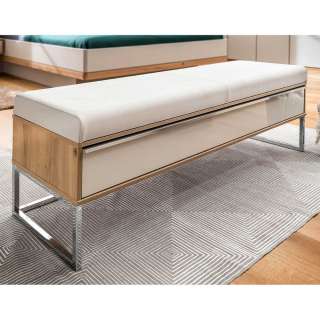 Ankleidebank in Eiche Bianco und Beige 50 cm Sitzhöhe