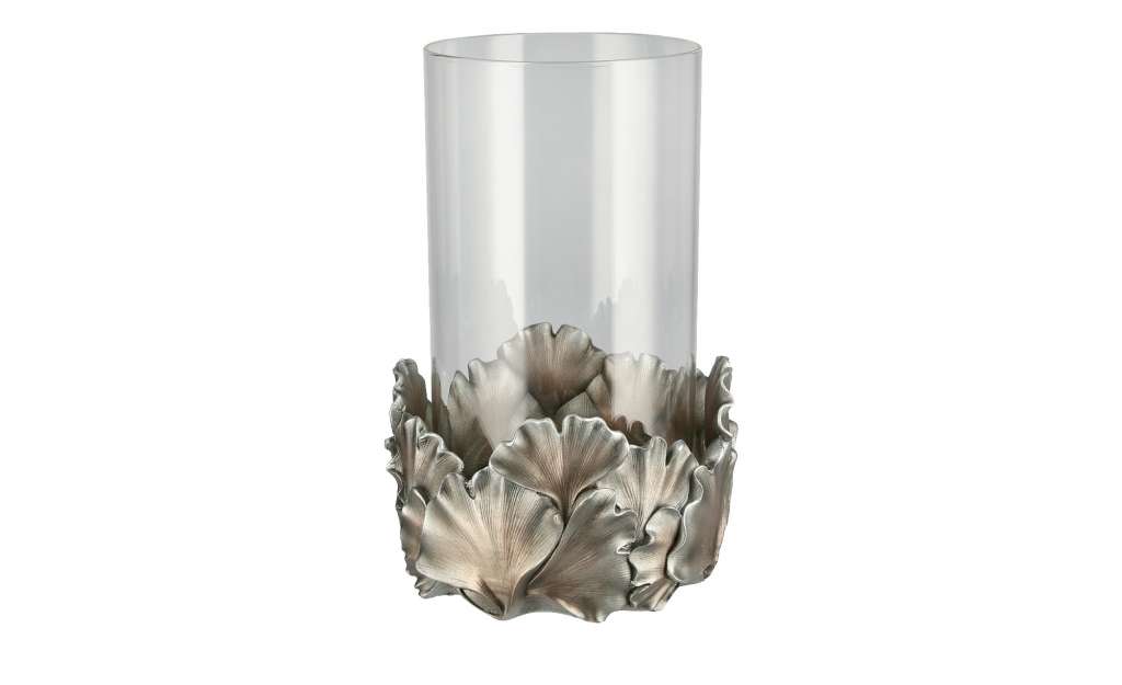 Windlicht  Ginkgo ¦ silber ¦ Glas , Polyresin (Kunstharz) ¦ Maße (cm): H: 14,8 Ø: 9.2 Dekoration > Laternen & Windlichter - Höffner
