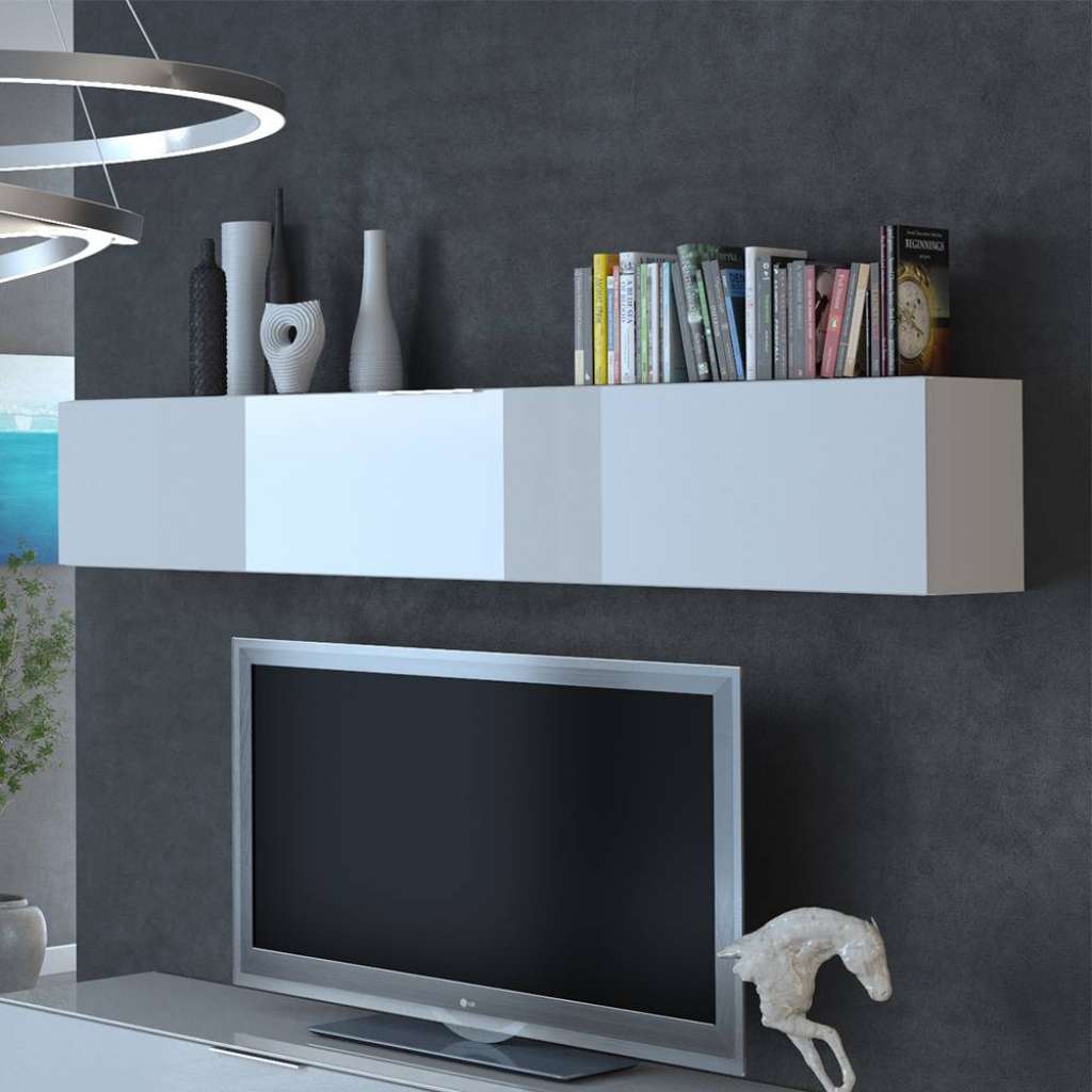 Wohnzimmer Hängeschrank in Weiß Glas beschichtet Klappe