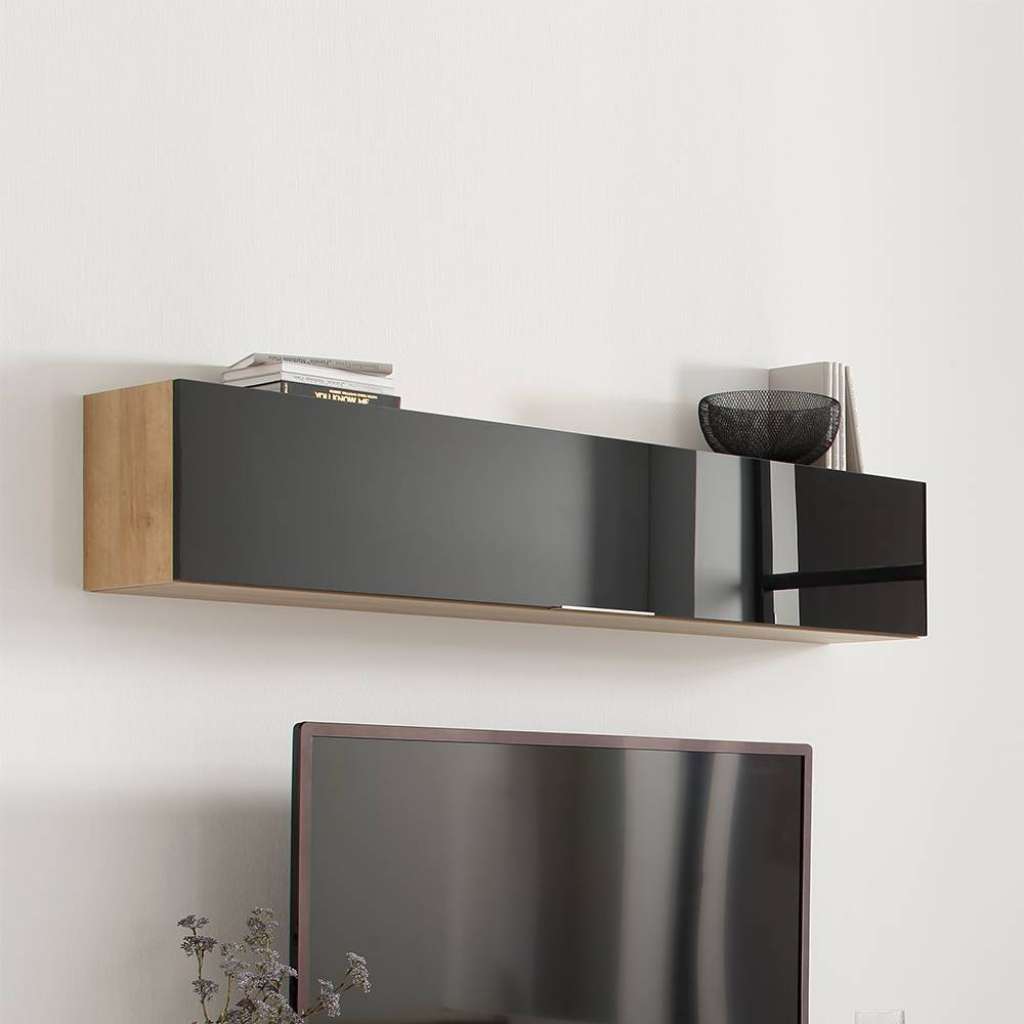 Hängeschrank in Eichefarben Schwarz Glas beschichtet