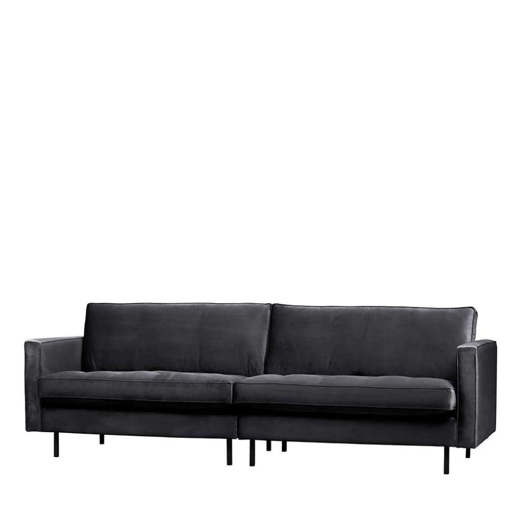 Wohnzimmer Sofa in Dunkelgrau Samt Retro Look