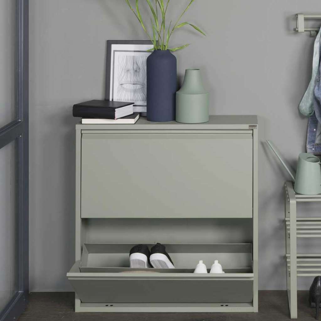 Schuhklappenschrank in Graugrün Stahl