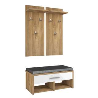 Garderobenset in Eichefarben und Weiß Made in Germany (3-teilig)