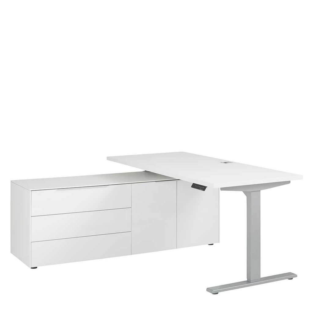 Eckbürotisch in Weiß und Grau höhenverstellbar