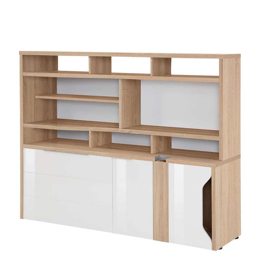 Aktenschrank in Weiß Hochglanz und Sonoma Eiche Made in Germany