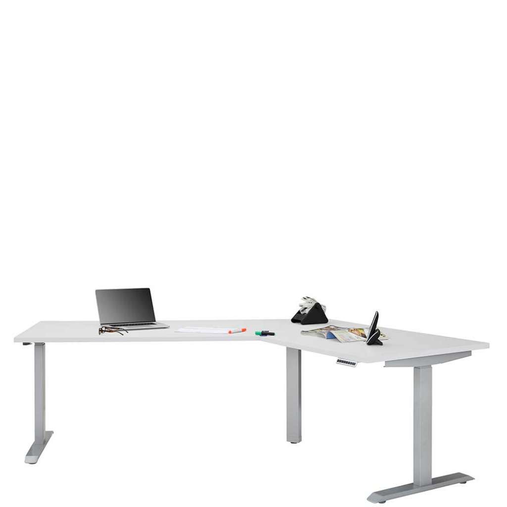 Eckcomputertisch in Weiß und Grau höhenverstellbar