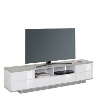 TV Board in Weiß Hochglanz und Beton Grau 200 cm breit