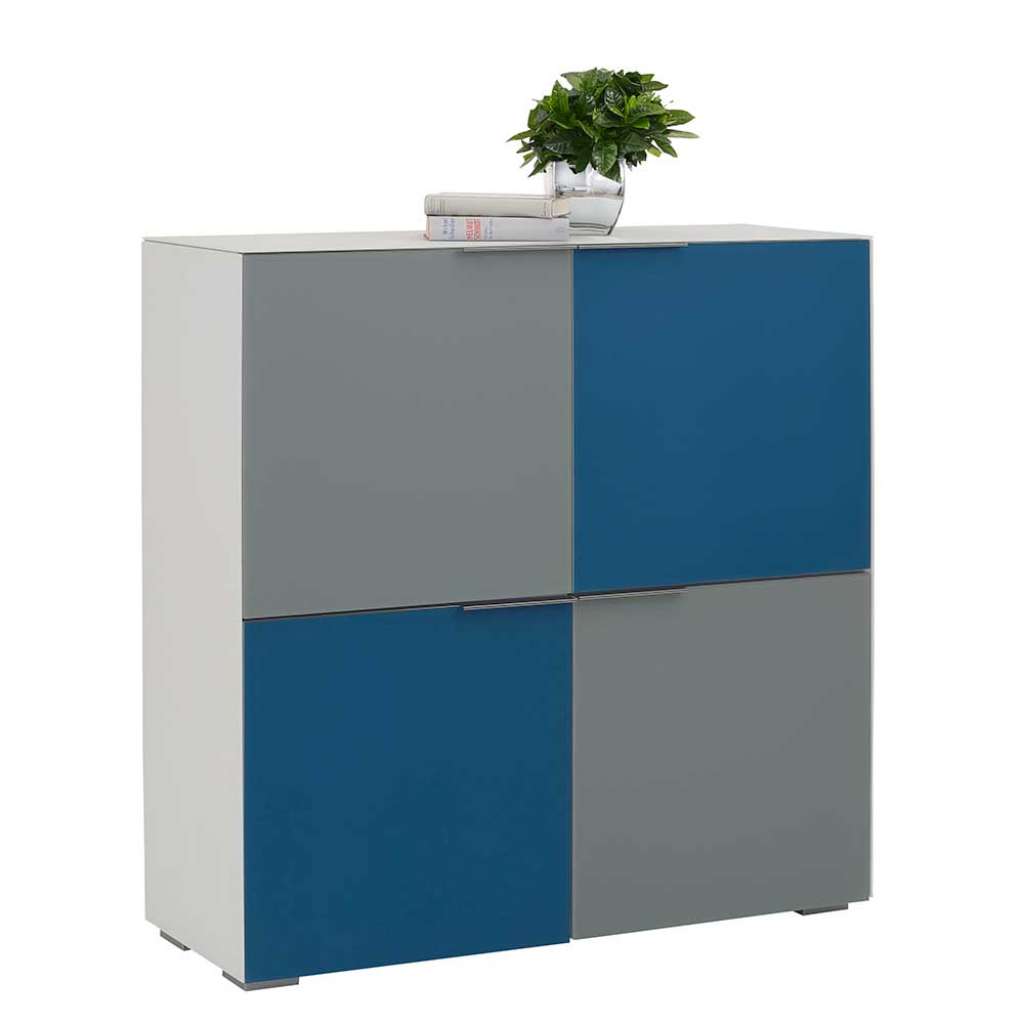 Office Highboard in Weiß und Blau 4-türig