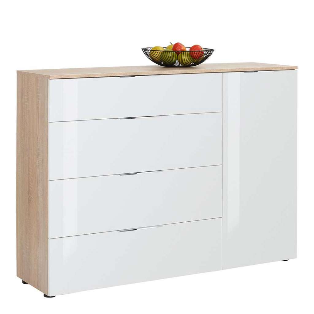 Esszimmerkommode in Weiß und Eiche Sonoma 100 cm hoch