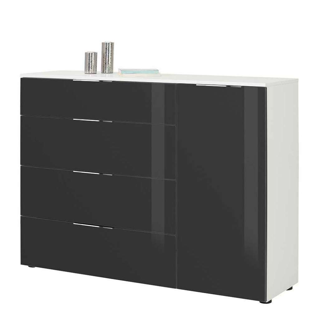 Wohnzimmer Kommode in Anthrazit und Weiß Glas beschichtet