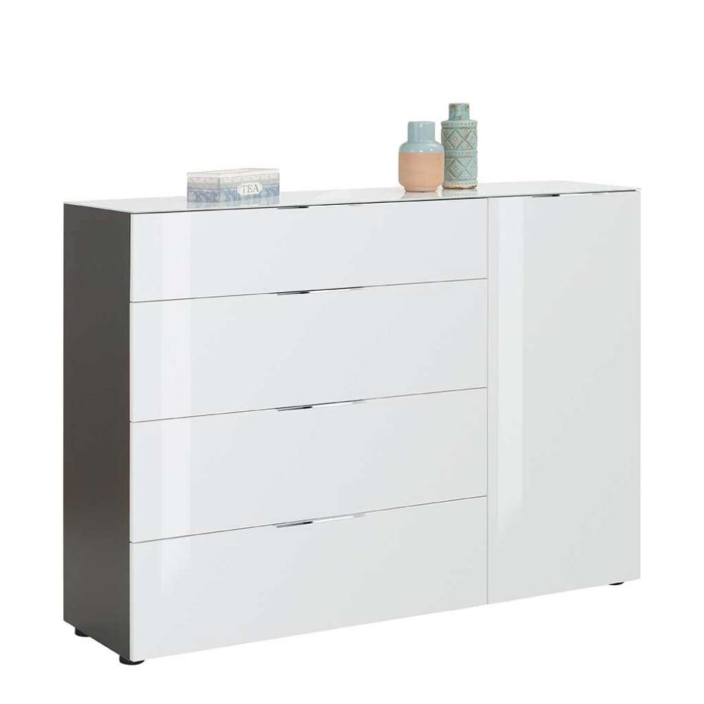 Office Sideboard in Weiß und Anthrazit Glas beschichtet