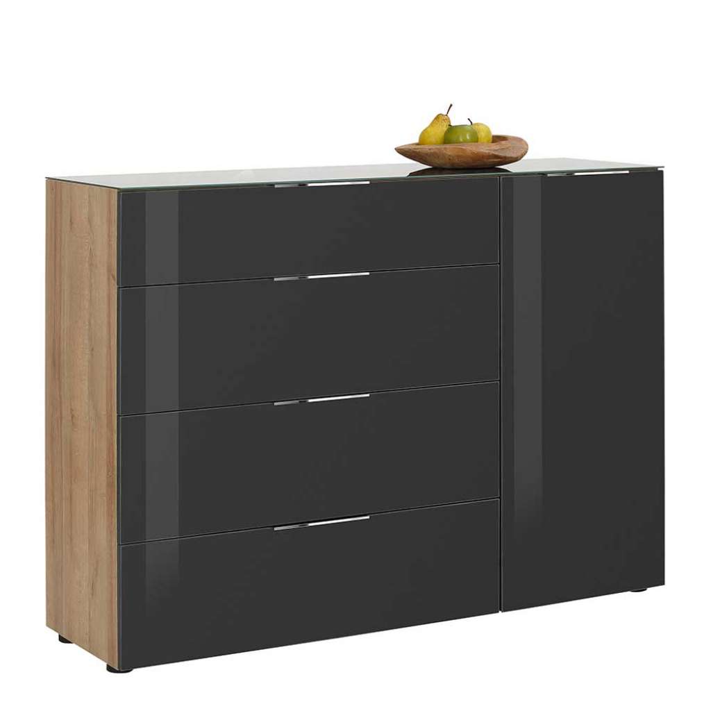 Büro Sideboard in Anthrazit und Eiche Optik Glas beschichtet