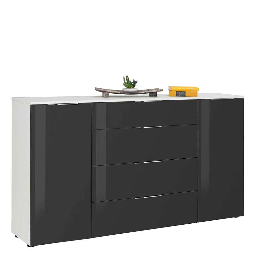 Wohnzimmer Kommode in Anthrazit und Weiß Glas beschichtet