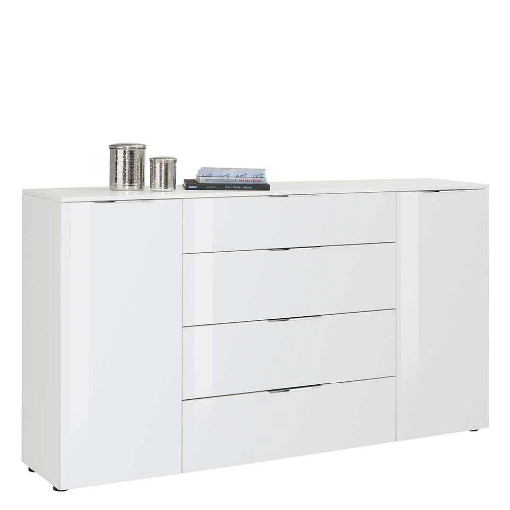 Weißes Sideboard mit Glas beschichtet 100 cm hoch