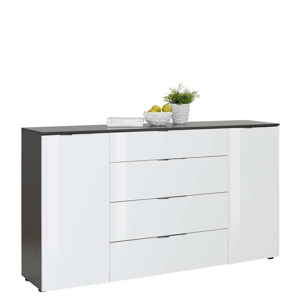 Modernes Sideboard in Weiß und Anthrazit Glas beschichtet