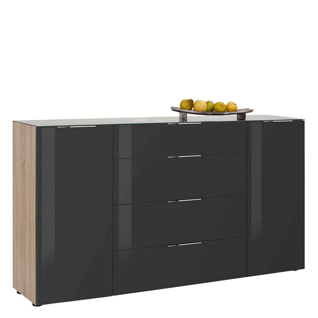 Wohnzimmer Anrichte in Anthrazit und Sonoma Eiche Glas beschichtet