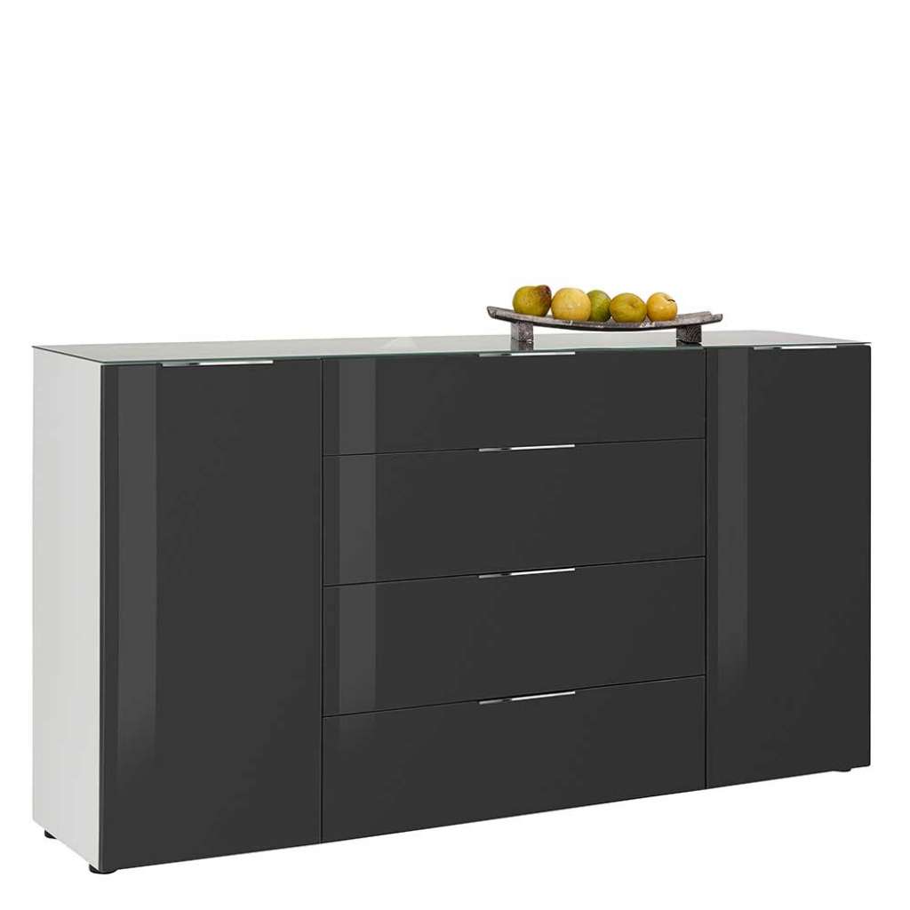 Sideboard in Anthrazit und Weiß Glas beschichtet