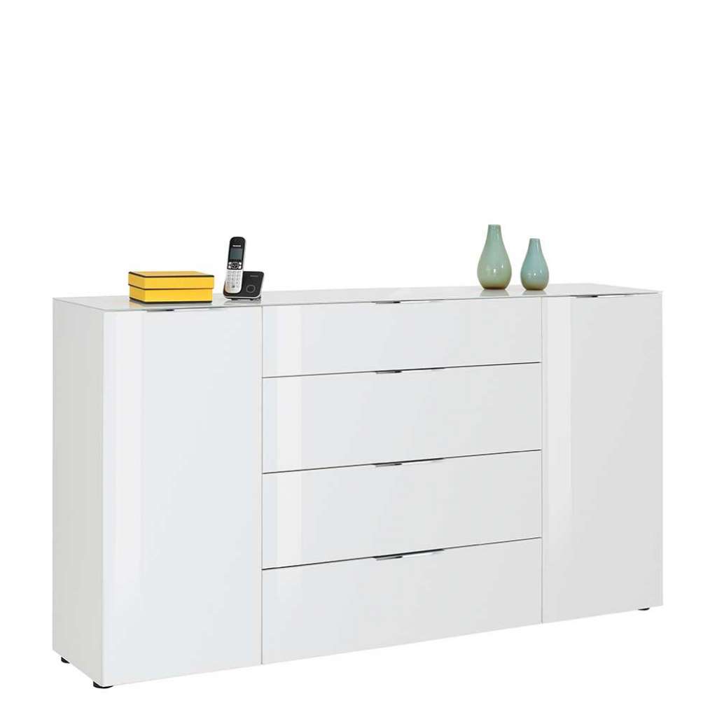 Wohnzimmer Kommode in Weiß Glas beschichtet Made in Germany