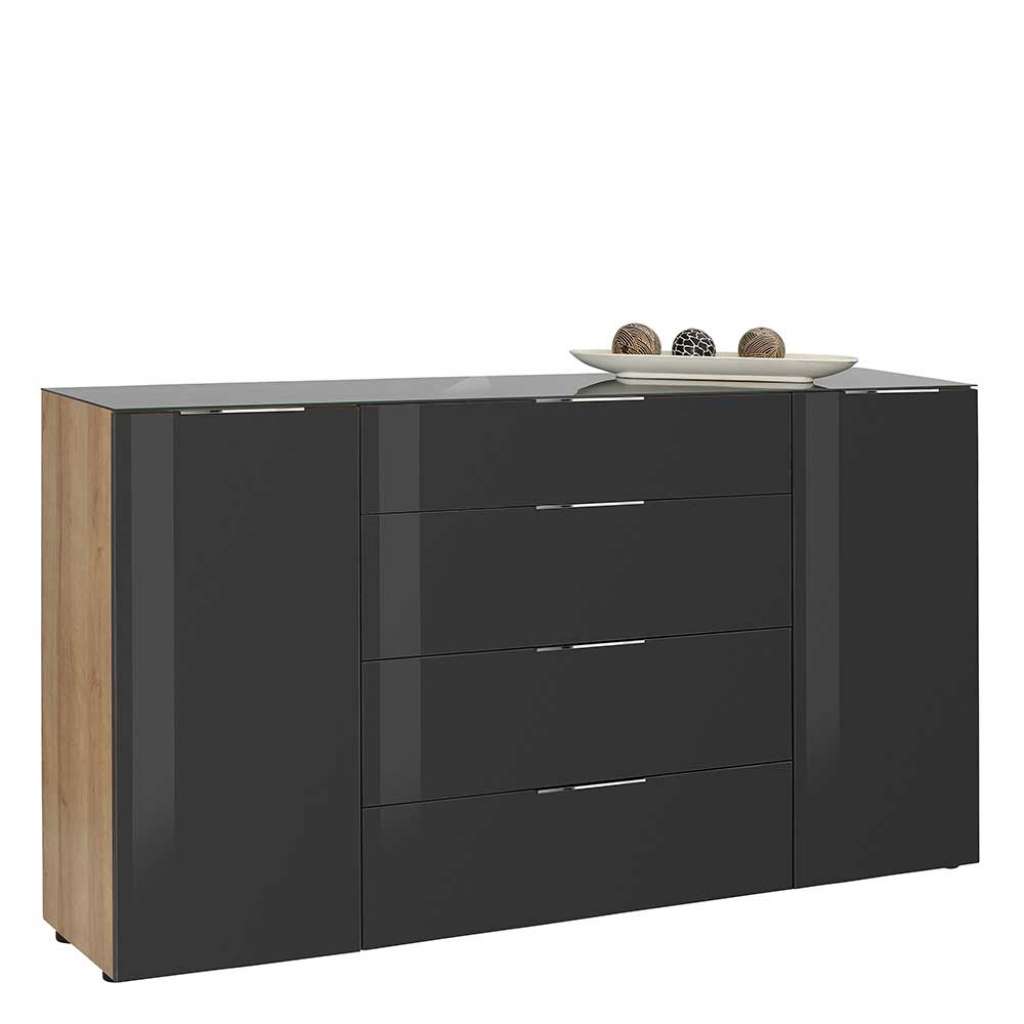 Sideboard in Anthrazit Glas beschichtet Eiche Optik