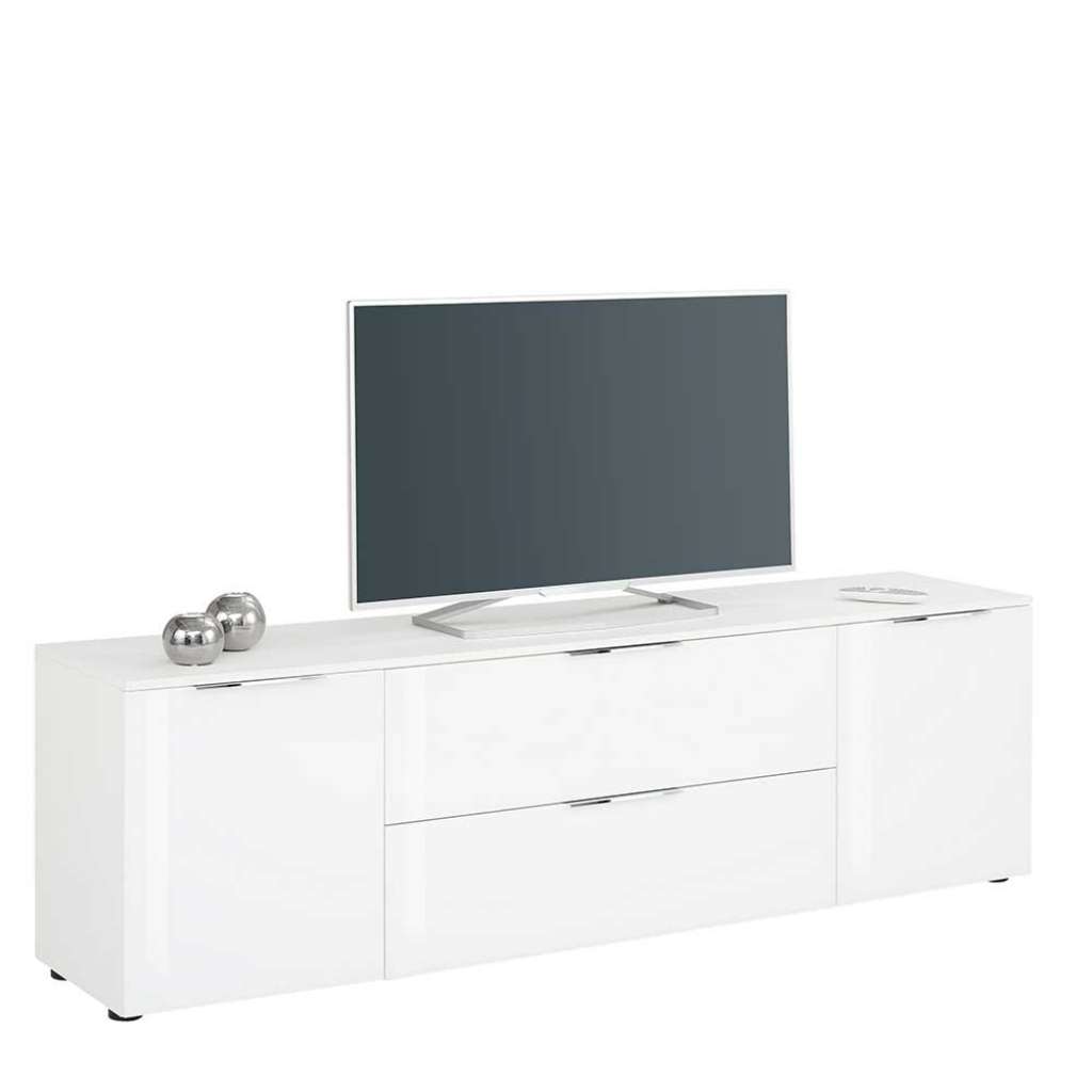 Weißes TV Lowboarrd mit Glas beschichtet modern