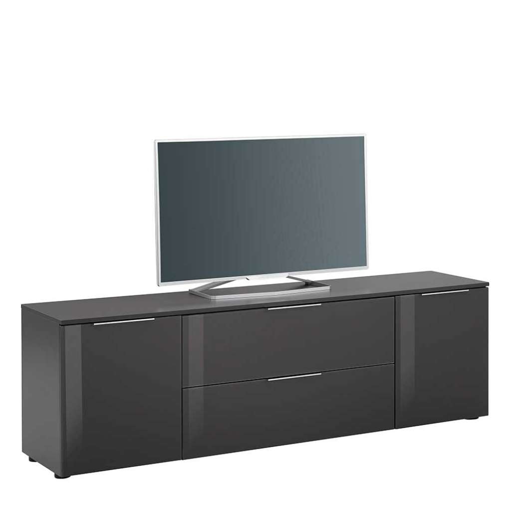 TV Sideboard in Anthrazit Glas beschichtet Klappe und zwei Türen