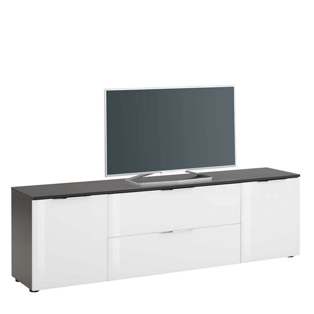 TV Unterschrank in Weiß und Anthrazit Glas beschichtet