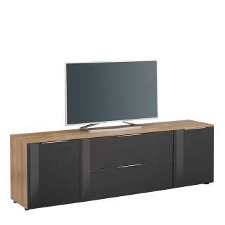 TV Lowboard in Anthrazit und Eiche Optik Glas beschichtet