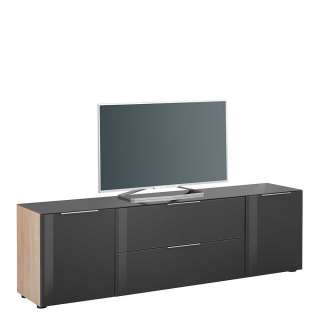 Fernseher Sideboard in Anthrazit und Eiche Sonoma Glas beschichtet