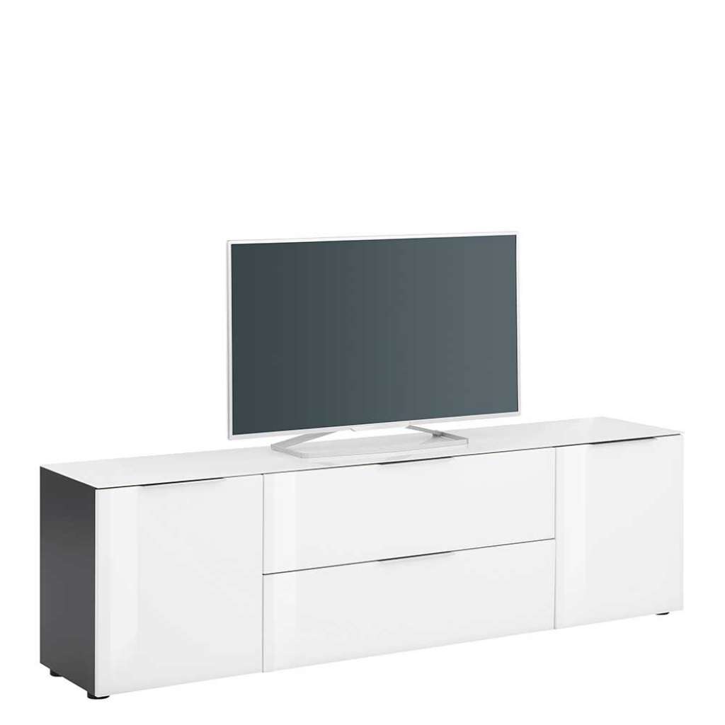 TV Lowboard in Weiß und Anthrazit Glas beschichtet