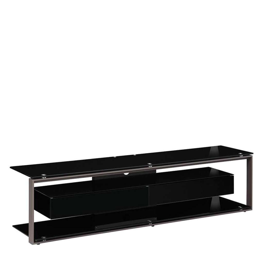 TV Unterschrank in Schwarz und Anthrazit Sicherheitsglas und Stahl