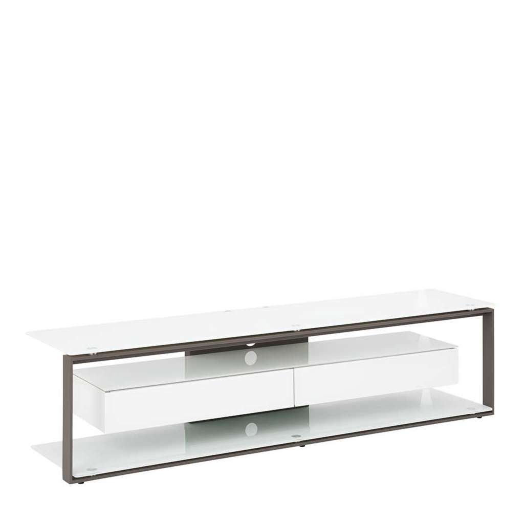 TV Phonotisch in Weiß und Anthrazit Sicherheitsglas und Stahl