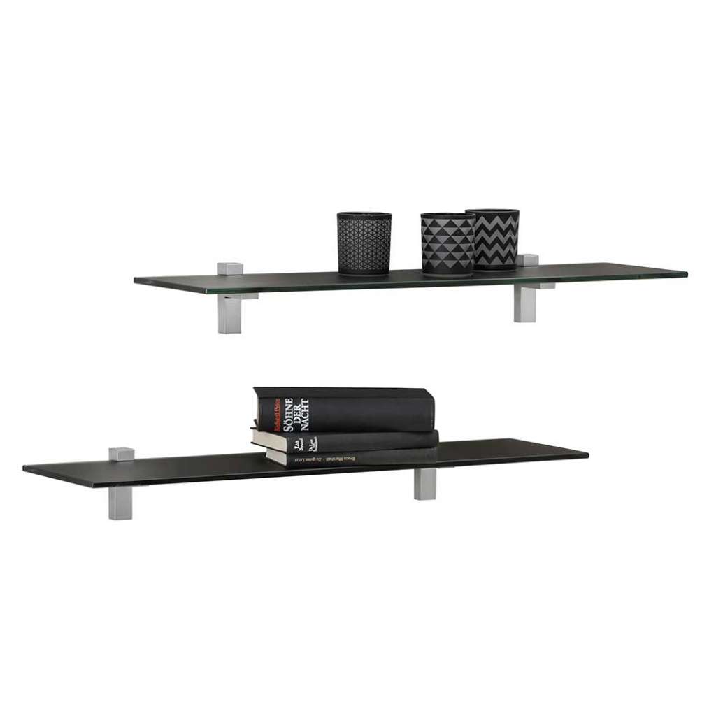 Wandregale in Schwarz Sicherheitsglas und Aluminium (2er Set)