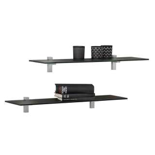 Wandregale in Schwarz Sicherheitsglas und Aluminium (2er Set)