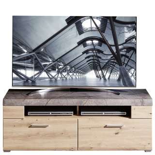 Fernsehlowboard in Graubraun und Wildeiche Optik 140 cm breit