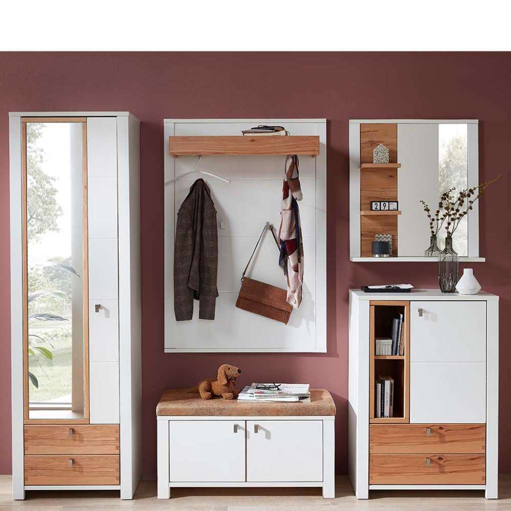 Dielenmöbel Set in Weiß und Wildbuchefarben modern (5-teilig)