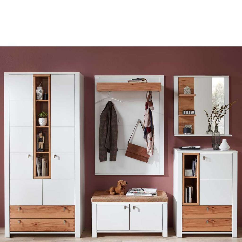 Flurgarderobenset in Weiß und Wildbuchefarben modern (5-teilig)