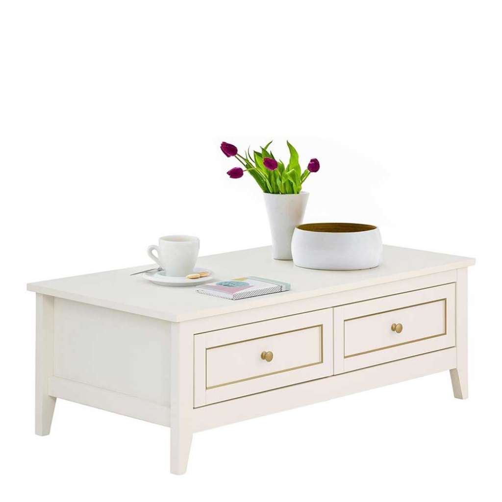 Sofatisch in Creme Weiß und Goldfarben Landhaus Design