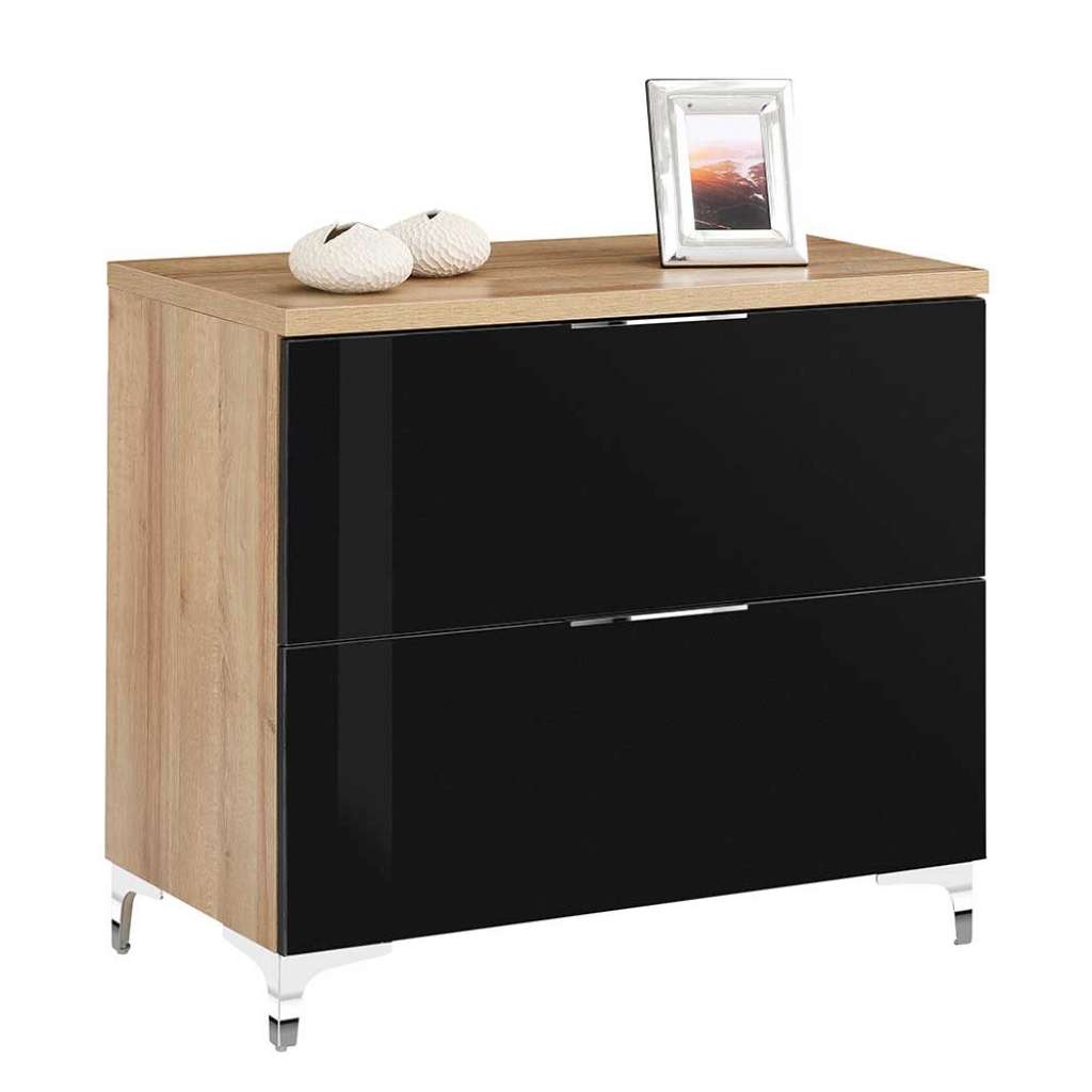 Schlafzimmer Kommode in Schwarz Glas beschichtet Eiche Optik