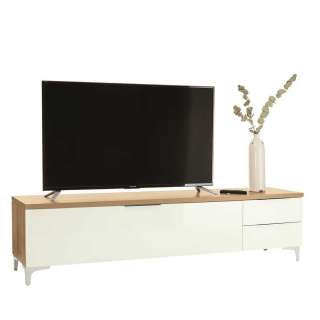 TV Sideboard in Weiß und Eiche Optik 135 cm breit