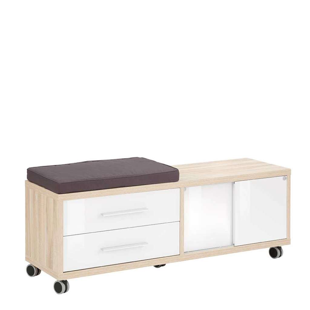 Bürorollcontainer mit Sitzfläche Weiß und Eiche Optik