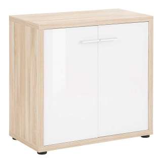 Kleiner Aktenschrank in Weiß und Eiche Optik Glas beschichtet