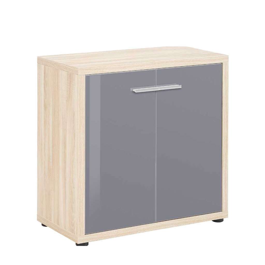 Büro Schrank in Grau Glas beschichtet und Eiche Optik Made in Germany