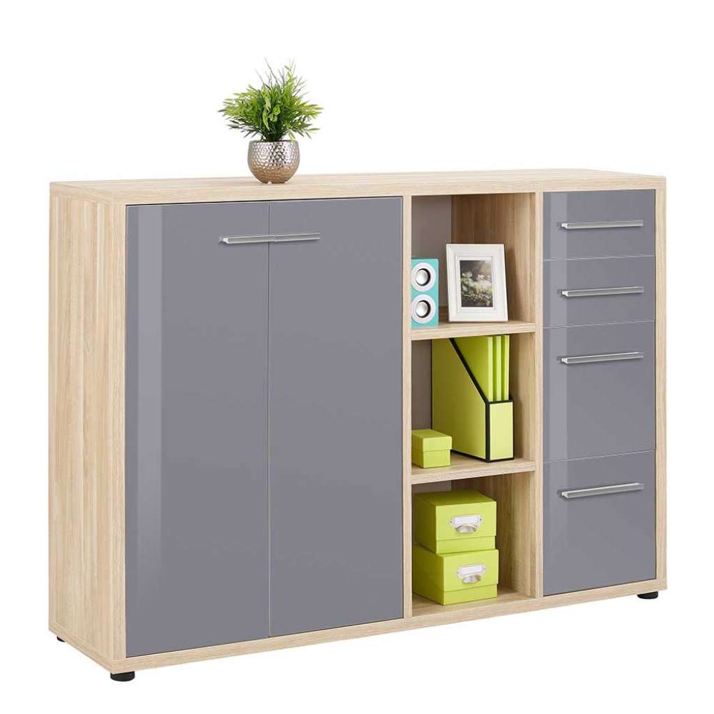 Büro Kommode in Grau und Eichefarben Made in Germany