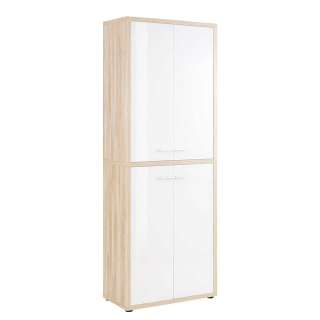 4 türiger Büroschrank in Weiß Glas beschichtet Eichefarben
