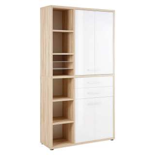 Büroschrank in Weiß Glas beschichtet Eichefarben
