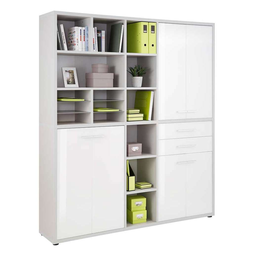 Großer Aktenschrank in Grau und Weiß 6 türig