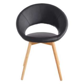 Tischsessel in Schwarz Kunstleder Massivholzgestell (2er Set)