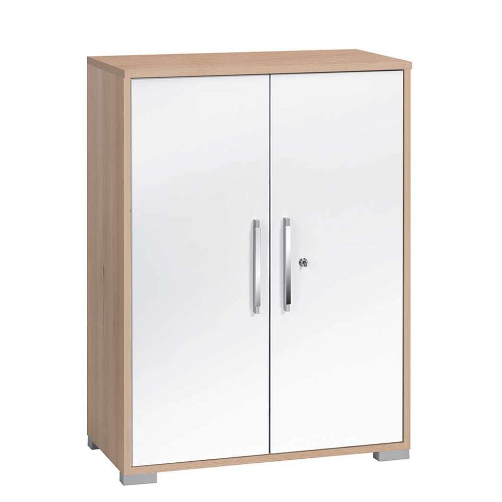80 cm Büroschrank in Weiß und Buche Optik abschließbar