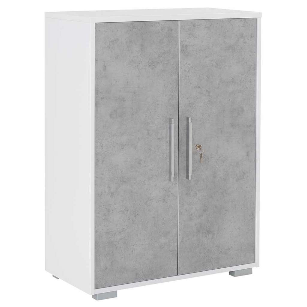 2 türiger Büroschrank in Weiß und Grau abschließbar