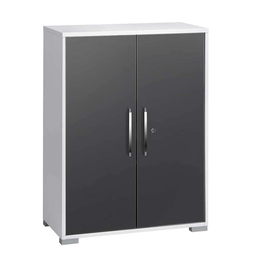 abschließbarer Schrank für Akten Weiß und Grau Hochglanz